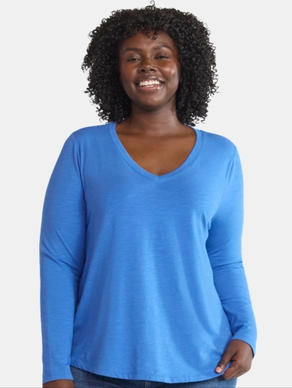 Terra & Sky Cotton Blend Bright Blue V-Neck Lightweight Sweatshirt Women Size 4X